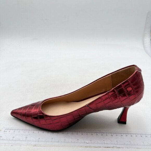 FOWT Simple Solid Croc-Embossed Pointed Toe Black Pumps for Women Red Shoes - Picture 2 of 8